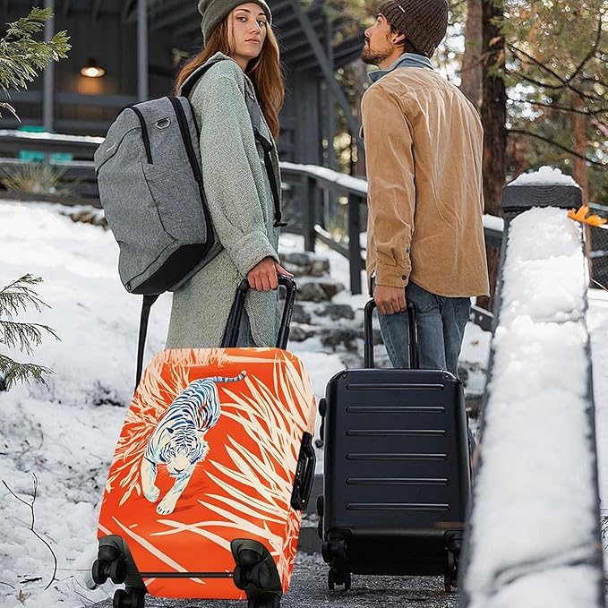 ANNA QUEEN Funny White Tiger Luggage Cover, Suitcase Protector with Bold Jungle Animal Print, Stretchable, Washable Travel Cover for 24-26 Inch Luggage