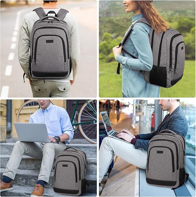 CLUCI Laptop Backpack for Men Women School Backpack College Bookbag for Men Water Resistant Travel Work Backpacks Fits 15.6" Laptop Business Computer Bag with USB Charging Port Grey