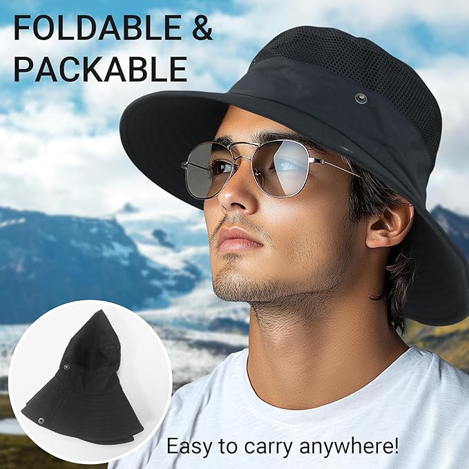 NPQQUAN Ponytail Sun Bucket Hats for Women Men Wide Brim UPF 50+ Fishing & Beach Hats