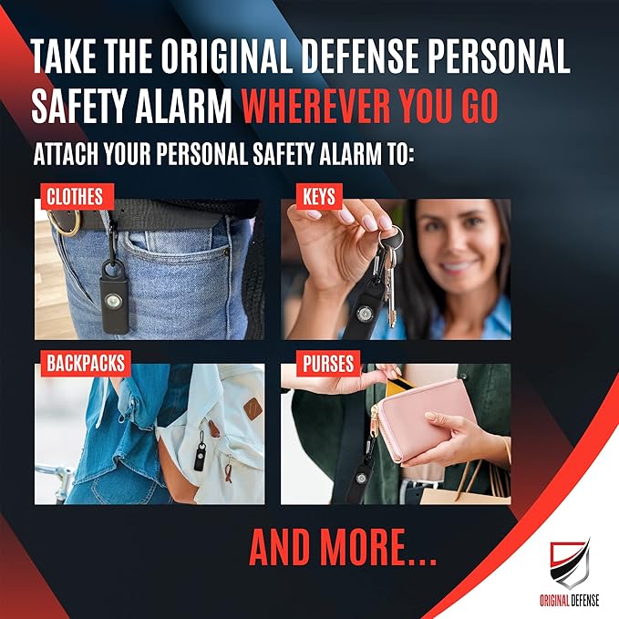 Original Defense® Siren Self-Defense Alarm (Black) - 130 dB Keychain Alarm with LED Strobe Light for Women, Children, and Elderly - Police Recommended