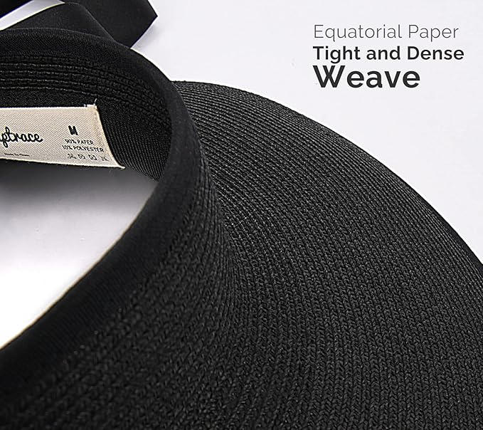 Camptrace Sun Visors for Women Wide Brim Beach Hat Foldable Straw Visor Hat Ponytail Summer Packable UPF 50+