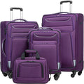 Coolife Luggage 4 Piece Set Suitcase Spinner TSA Lock Softshell lightweight (purple+sliver)