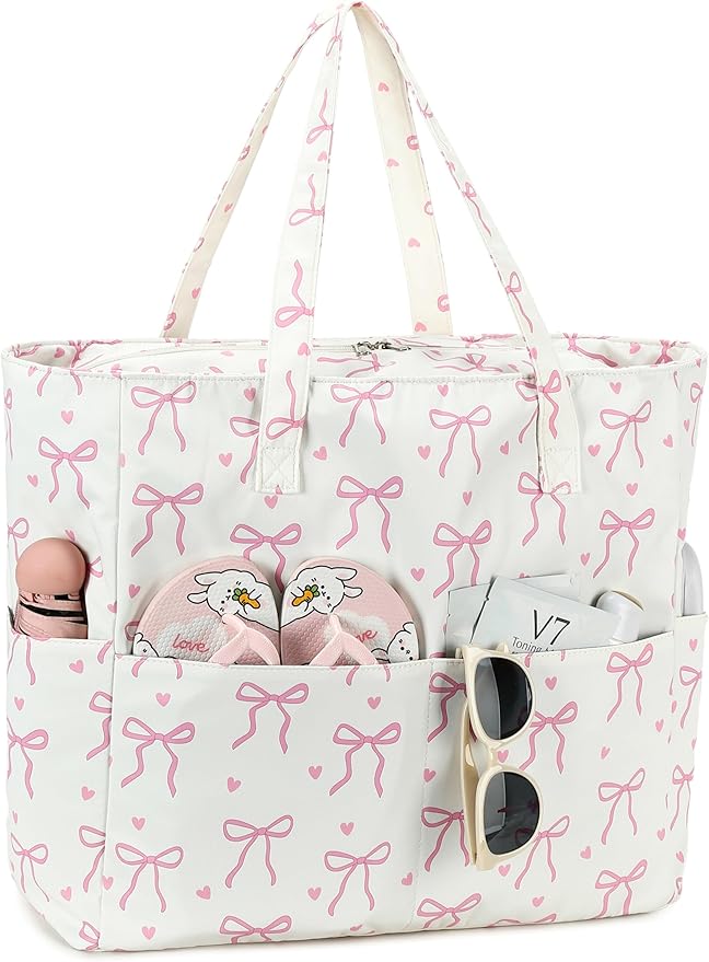 LEDAOU Beach Bag Waterproof Sandproof Women Tote Bag Pool Bag with Zipper for Gym Grocery Travel with Wet Pocket