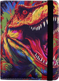 Passport Holder for Women and Men PU Leather Passport Cover for Travel (Colorful Dinosaur)