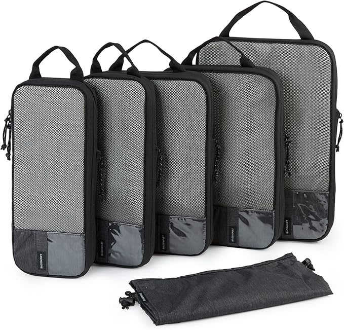 BAGSMART 6 Set Compression Packing Cubes - Lightweight Travel Essentials, Durable Luggage Organizer