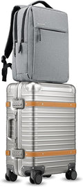 LUGGEX All Aluminum Carry On Luggage with Wheels - Zipperless Hardshell Suitcase with TSA Lock (Matte Silver, 2-Piece (20/Backpack))