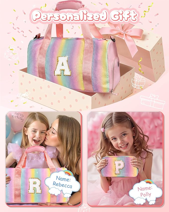 Birthday Gift for Granddaughter-Girl Gym Bag with Shoe Compartment, Kid Personalized Weekender Overnight Bags, Initial Travel Tote with Makeup Pouch, Christmas Gifts for Girls (Letter Z)