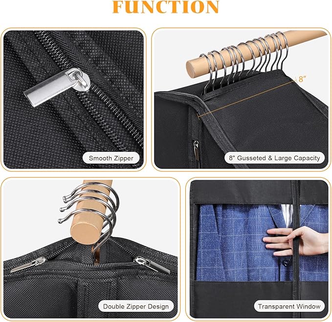 Syeeiex 54'' Space Saving Hanging Garment Bag with Self Compression Zipper(2PCS) - Save 50% Space, Garment Bags for Hanging Clothes with 8'' Gussets, Can Hold 6 Down Coats, 8 Winter Coats or 20 Shirts