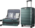 KROSER Carry On Luggage with Spinner Wheels & Built-in TSA Lock, Expandable Top Loading Hard Shell Suitcase Large Capacity Durable Rolling Luggage with USB Port, Carry-On 20-Inch, Dark Green