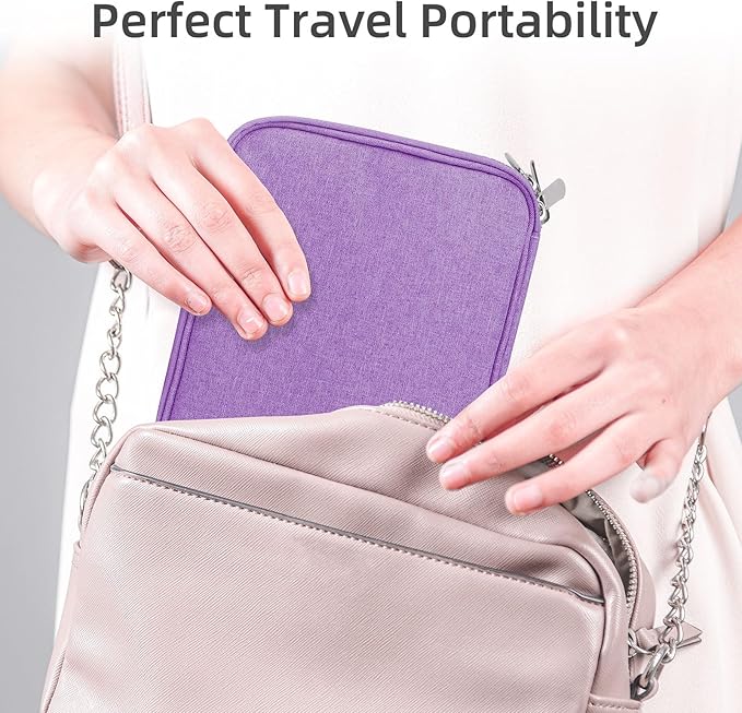 Electronics Organizer - Travel Cable Organizer Bag, Water Resistant Double Layers Pouch for Cord, iPhone, iPad Mini - Gift for Men Electronic Accessories Storage Case with 5 Cable Ties, Purple