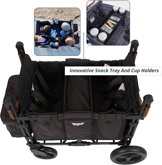Keenz VYOO Stroller Wagon with Canopy - Foldable Design for Easy Storage, 5 Seating Positions for Kids, Enhanced Child Safety, All-Terrain Mobility, 4-Passangers, Black