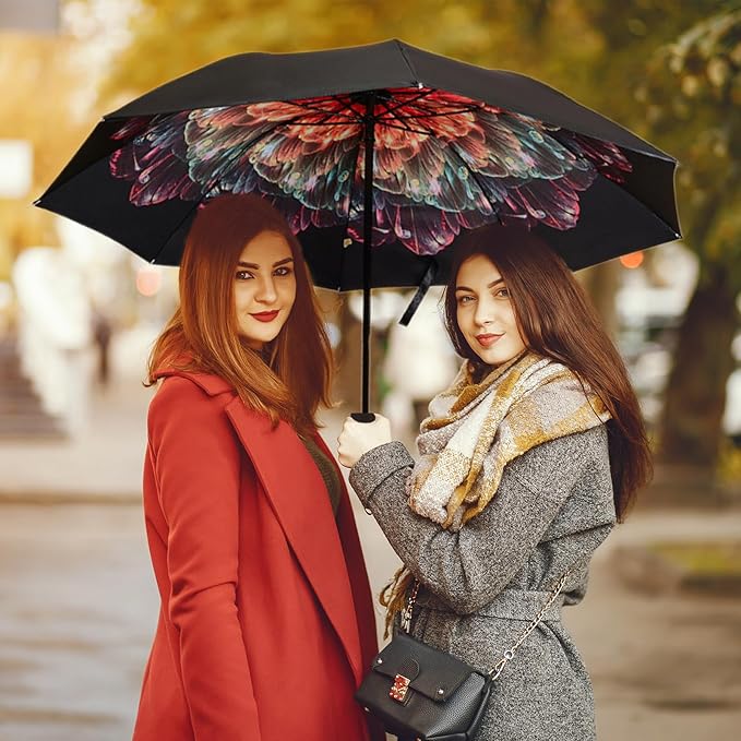 LLanxiry Compact Travel Umbrella, Mini Windproof Umbrellas for Rain & Sun, Small Lightweight Outdoor UV Umbrella, Portable Folding Umbrellas for Travel