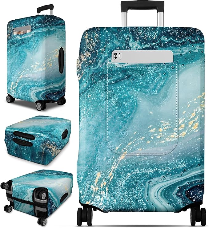Slohif Luggage Cover for Suitcase Tsa Approved Protector - Luggage Sleeve Large Suit Case Cover Travel Stretch Baggage Case Protective Washable Fit 28-30 Inch Sea Wave L
