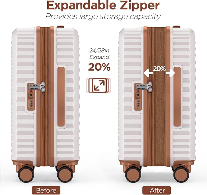 SHOWKOO Luggage Sets 3 Piece Hardside Expandable Suitcase with Double Spinner Wheels Tsa Lock, (Beige White, 5 piece set)