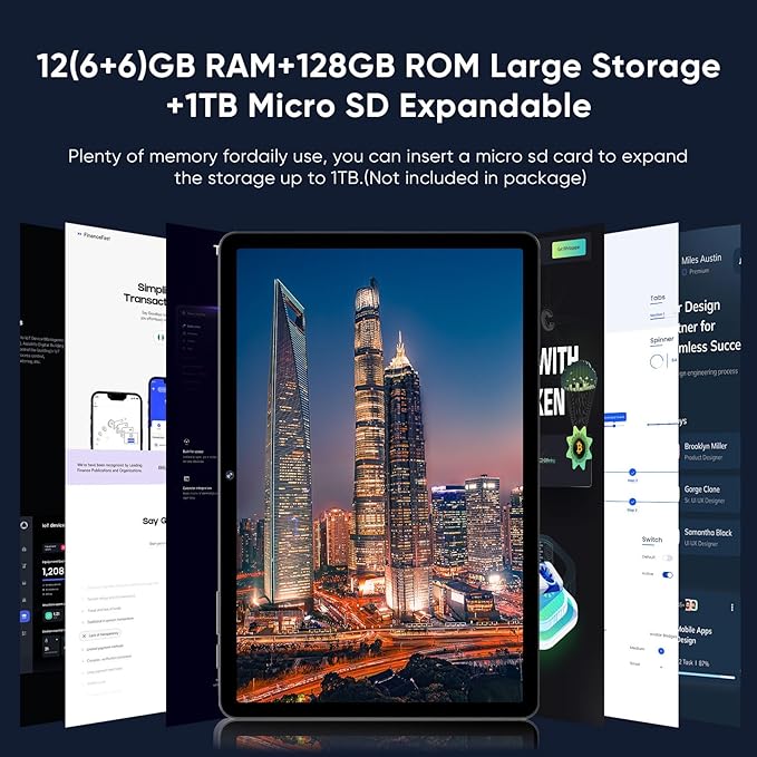 Android 15 Tablet,11 Inch Tablets with Octa Core Processor, 12GB RAM + 128GB ROM 1TB Expand, Widevine L1, 8000mAh Battery, 2.4/5Ghz Dual Band WiFi/GPS/FM Radio,5/8MP Cameras, Case Included - Black
