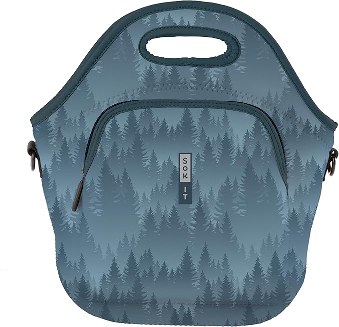 Sok It LunchTote Zippered Bag Insulated Neoprene Caddy (Foggy Woods, X-Large 6.5 Quart Lunch Tote)