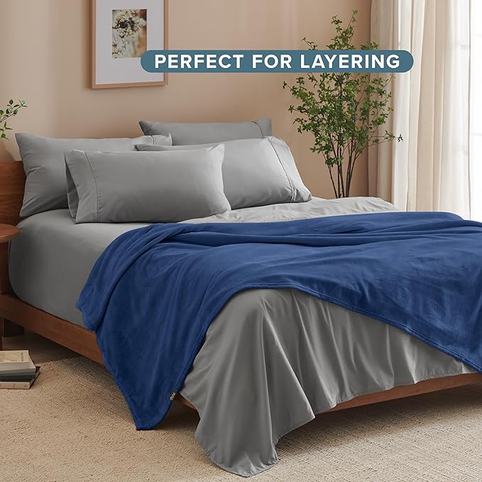 Bare Home Fleece Blanket - Full/Queen - Ultra-Soft Lightweight for Bed, Sofa, and Couch - Luxury Microplush - Cozy Warm Blanket (Full/Queen, Dark Blue)