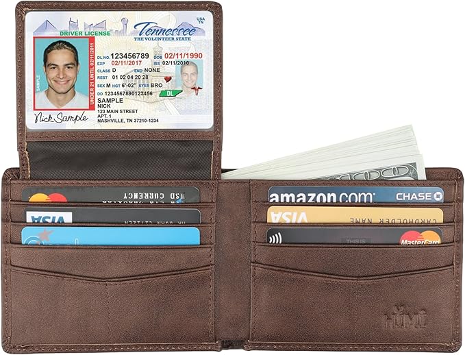 Wallet for Men-Genuine Leather RFID Blocking Bifold Stylish Wallet With 2 ID Window