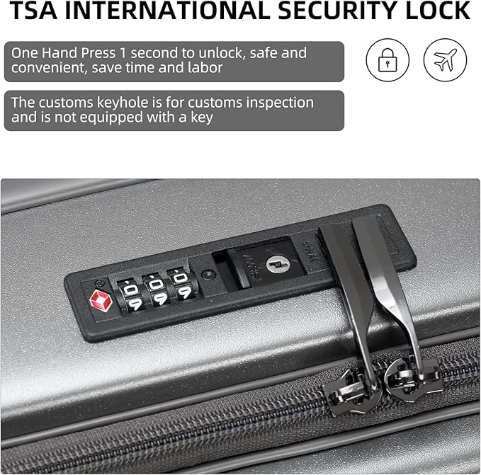 Premium Carry On Luggage, 29 Inch Top Opening Aluminum Frame Airline Approved ABS+PC Hard Shell Suitcases with Silent Wheels, TSA Lock, Front Pocket & Wet-dry Separated Six-piece set