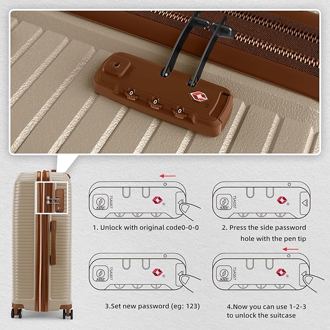 LEAVES KING Luggage Sets 5 Piece, Expandable(Only 24"&28") PP Suitcase with Spinner Wheels, Durable Luggage Sets Clearance Carry On Luggage Suitcase Set For Women Men, Cream111