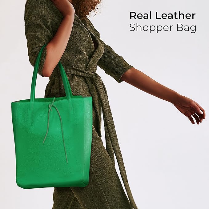 Italian Calf Leather Tote for Women with Zipper, Inner Pocket & Flat Base | Soft Unlined Shopper for Work & Travel