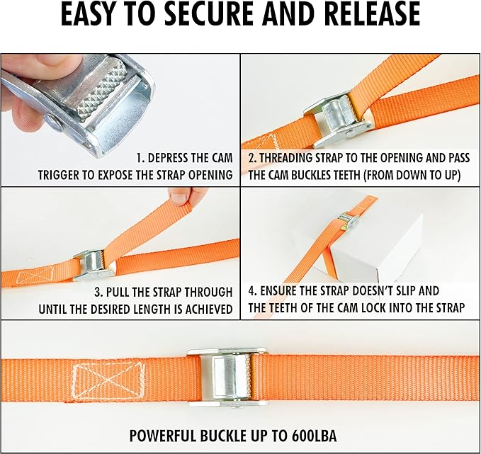 Cartman 1" x 12' Lashing Straps Cargo Tie-Down Strap Up to 600lbs, 2pk Orange