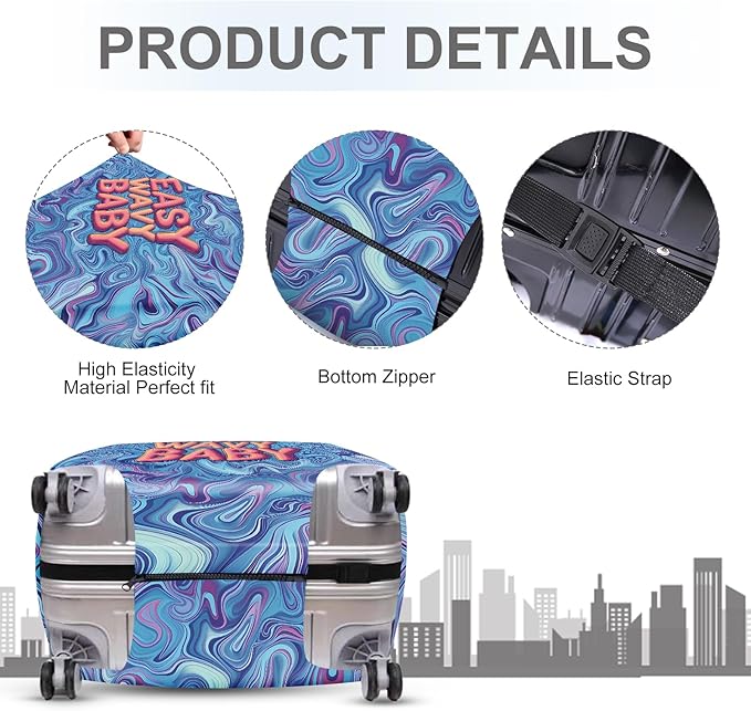 ANNA QUEEN Funny Psychedelic Wavy Luggage Cover, Colorful Suitcase Protector with with Retro Vibes, Stretchable, Washable Travel Cover for 24-26 Inch Luggage