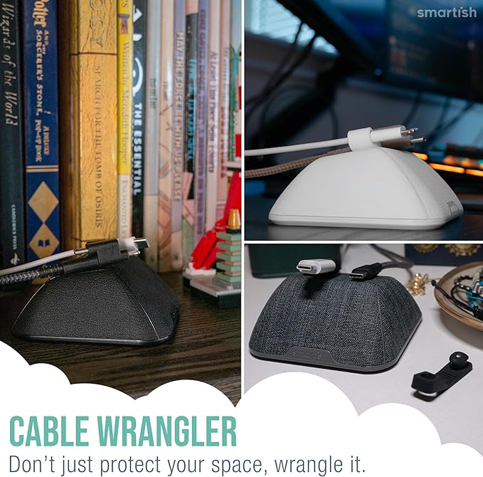 Smartish® Magnetic Cord Holder - Cable Wrangler Organizer with Magnet Clips for Charger Management on Desktop, Nightstand, or Side Table for All Cables, USB-C, Lightning Cables - Snow Day White
