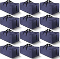 12 Pack Large Strong Moving Bags with Zippers & Carrying Handles - Water-Resistant - Heavy Duty Storage Tote for Space Saving, Fold Flat, Alternative to Moving Box (Blue)