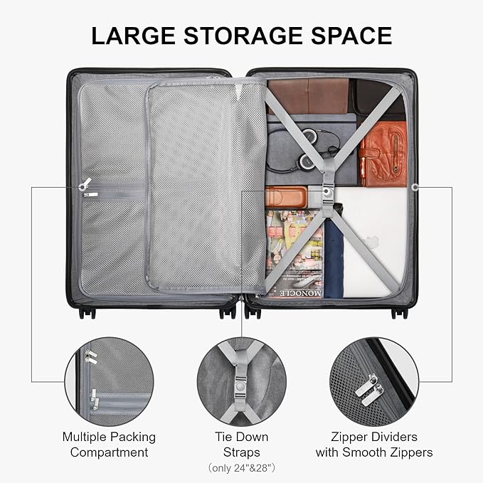 LEVEL8 Elegance Matte Luggage Set, 20 Inch Carry-on Luggage, 28“ Large Suitcase Lightweight Hardside Suitcases with Wheels,Tsa Lock,2-Piece Set(20/28), Black
