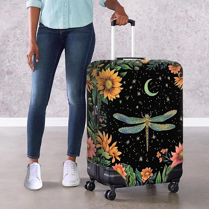Dragonfly Luggage Cover for Womenn Girl Anti-Scratch Suitcase Covers Fit 30-32 Inch Travel Luggage Covers for Suitcase Star and Moon Luggage Cover Protector Decor Elastic Baggage Case
