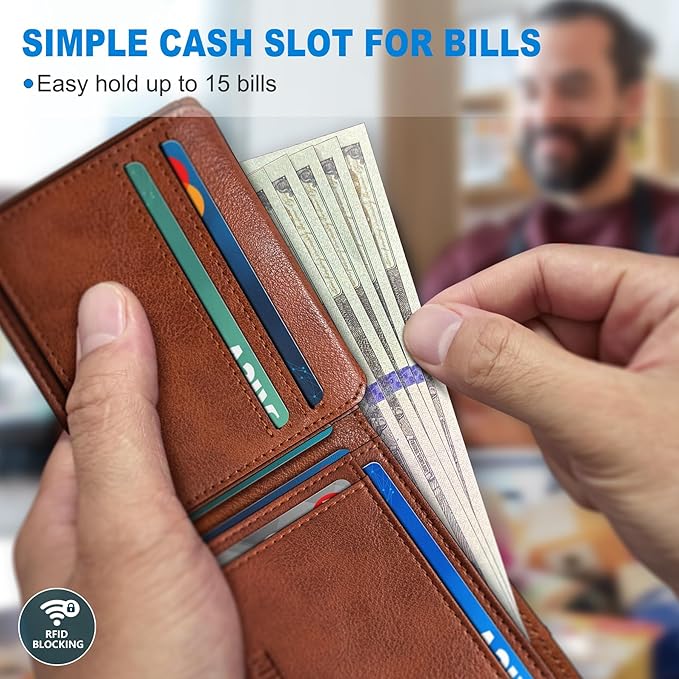 Airtag Wallet for Men,with Cash Pocket 2 ID Window 13 Cards,Slim Leather Wallet Front Pocket Card Holder RFID Blocking with Gift Box