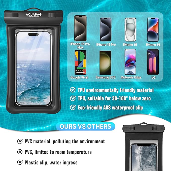 NEPHI IP68 Waterproof Phone Pouch 2 Pack-Up to 7.0"，Adjustable Neck Lanyard Floating Waterproof Phone Case for iPhone,Phone Dry Bags for Vacation Beach Pool Travel Essentials (Black Green 2 Pack)
