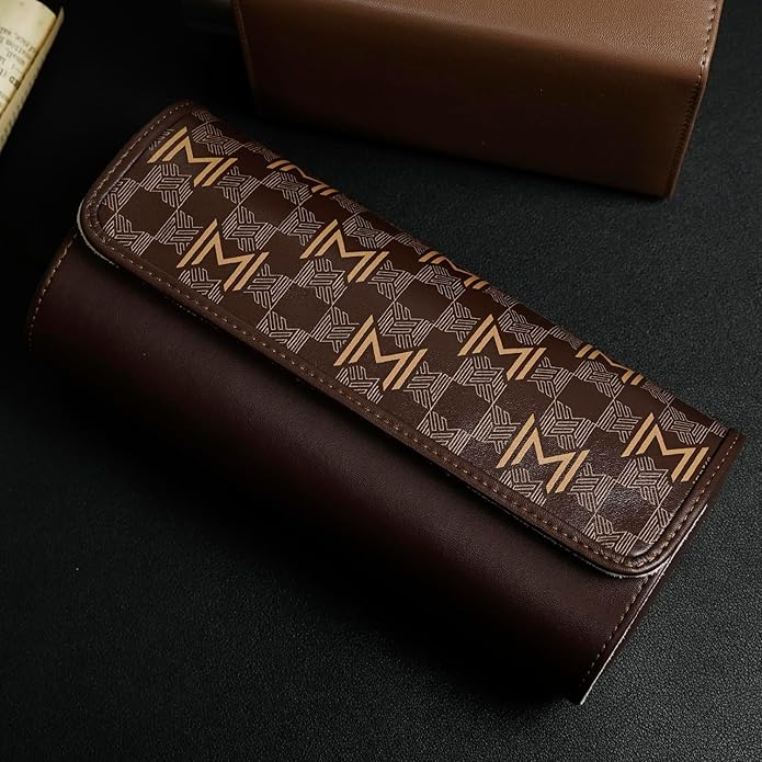 MOZSLY Watch Roll Travel Case 3 Slots Portable Watches Box Organizer Storage Holder Pattern PU Leather