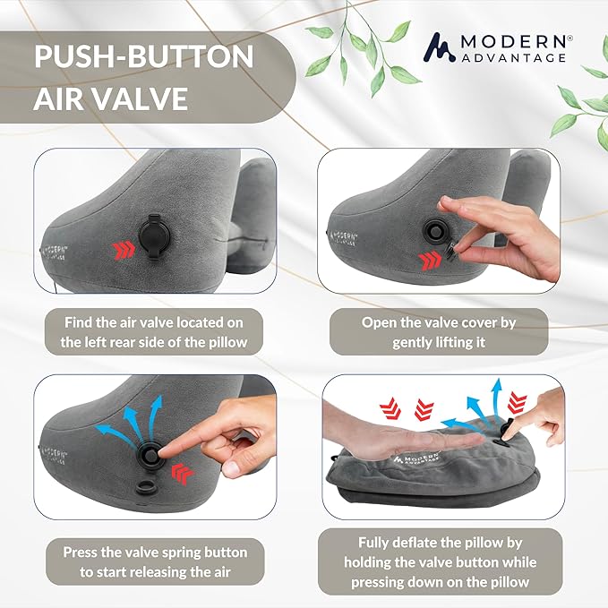 Modern Advantage Inflatable Travel Pillow for Airplanes – Hooded Neck Pillow with Adjustable Support – Comfortable, Compact & Travel-Friendly – Perfect for Sleeping on Long Flights (Grey)