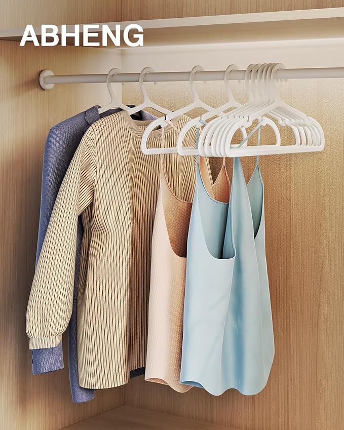 100 Pack Clothes Hangers, Non Slip Plastic Coat Hangers, Space Saving Hangers, Heavy Duty, Hanging Dry Wet Clothes, 16.4" x 8.3", White, UAPY05100W