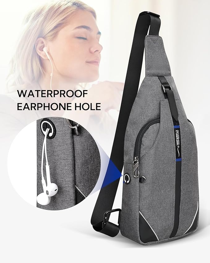 WATERFLY Small Crossbody Sling Backpack Anti Theft Backpack for Traveling Chest Shoulder Bag