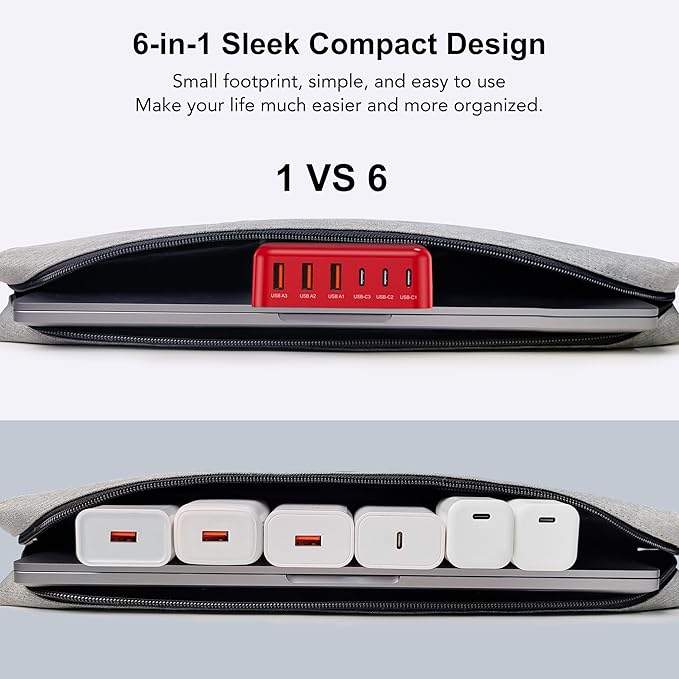 USB C Fast Charger 100W GaN 6 Port Type USB C Charging Station Hub Block Wall Charger Power Strip Adapter Plug Cube Brick 3 USB A for iPad iPhone 17 16 15 14 13 12 11 Pro Max