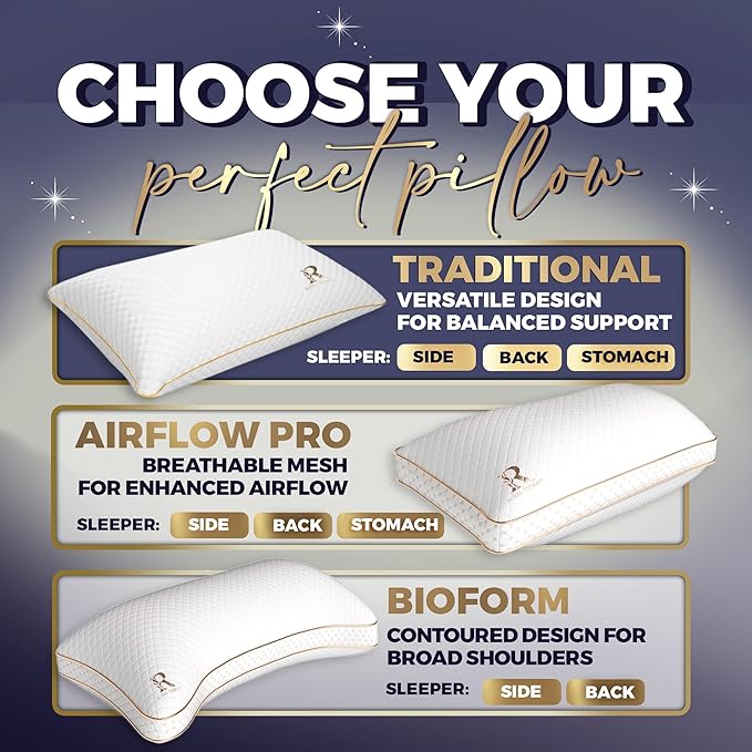 Royal Therapy Queen Memory Foam Pillows - Shredded Memory Foam Pillow for All Sleep Positions - Medium Firm Pillow with Adjustable Loft - Bamboo Rayon Cover - CertiPUR-US & Oeko-TEX Certified