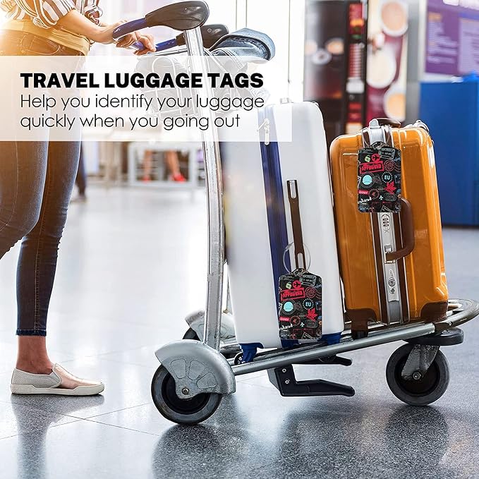 2 Pack Luggage Tags for Suitcases Women Men Kids, Go Travel-World Bag Tags for Leather Luggage with Waterproof Suitcase Tags Privacy Cover Name ID Label Steel Loop for Travel Bag Suitcase
