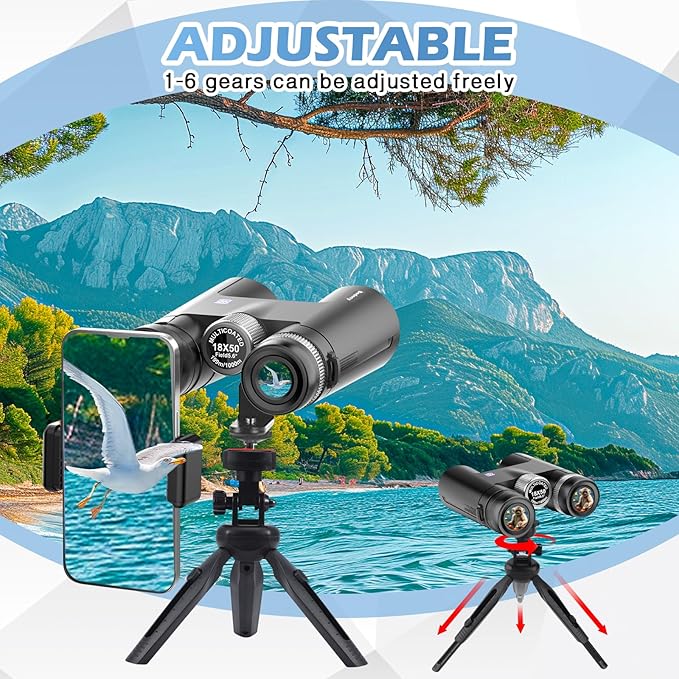 18x50 HD Binoculars for Adults with Upgraded Phone Adapter, Tripod and Tripod Adapter - Professional Waterproof Binoculars with BaK4 prisms and Large View for Bird Watching,Hunting