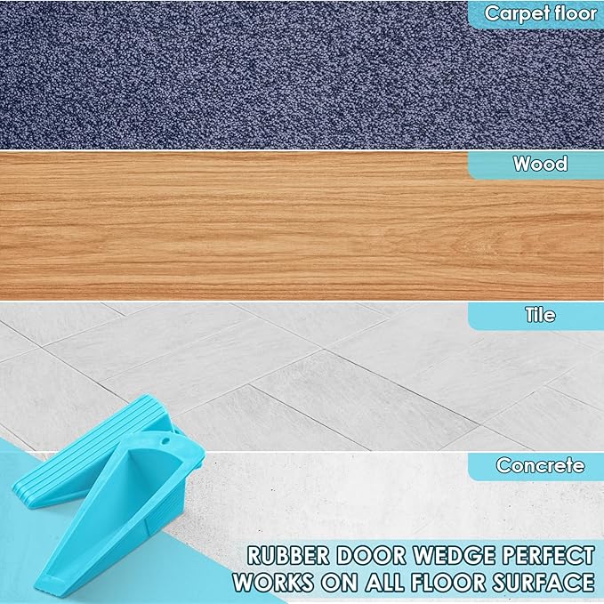 Frienda 2 Pcs Jumbo Door Stoppers Heavy Duty Door Stopper Tall up to 2inch Tall Wedge TPR Large Wedge Stackable Big Rubber Doorstop for Hotel Carpet Hardwood Concrete and Tile (Blue)