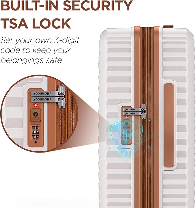 SHOWKOO Luggage Sets 3 Piece Hardside Expandable Suitcase with Double Spinner Wheels Tsa Lock, (Beige White, 5 piece set)