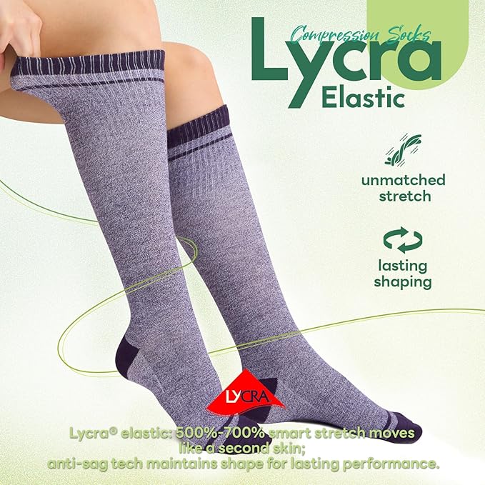 Mens Compression Socks for Men Women, 15-20 mmHg Bamboo Viscose Knee High Soft Support for Travel Daily