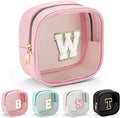 YOOLIFE Initial Make Up Bag Travel Toiletry Bag, Clear Makeup Bag Preppy Cosmetic Bags Organizer Travel Essentials Gifts for Women Teen Girlfriend Teacher Mom Birthday Mothers Day Gifts