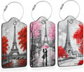 Eiffel Tower Paris 3 PCS PU Leather Luggage Tags for Suitcase, Luggage Tag with Privacy Flap, Name ID Label and Metal Loop for Women Men Baggage Handbag School Bag Backpack