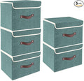 TYEERS Foldable Storage Boxes with Lids 5 Pack Fabric Storage Bins with Lids, Closet Organizers for Clothes Storage, Room Organization, Office Storage, Toys - Aqua Deep