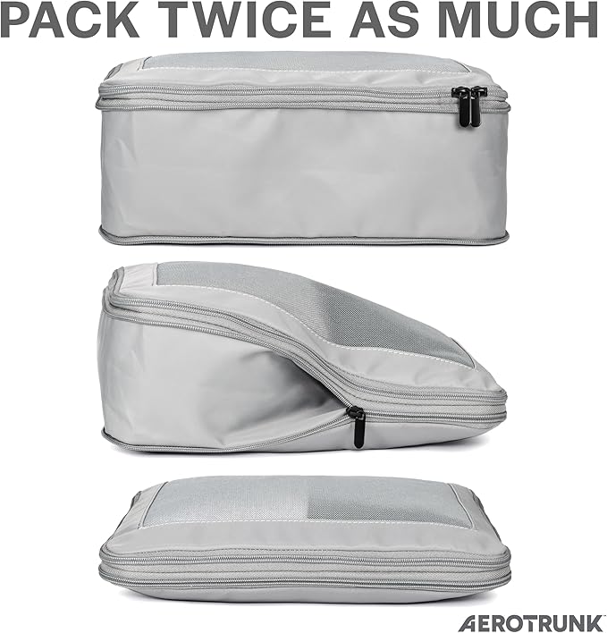 Compression Packing Cubes for Travel - Luggage Organizer Bags - Double Zipper Packing Cubes for Suitcases (6-Pack, Light Grey)
