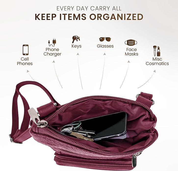 Krediz leather Crossbody Purses for Women, Multi Pocket Crossbody Purse with Adjustable Strap, Soft & Durable Leather Purse
