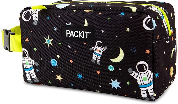 PackIt Freezable Snack Box, Spaceman, Built with ECOFREEZE Technology, Collapsible, Reusable, Zip Closure with Buckle Handle, Great for All Ages and Fresh Snacks on the go